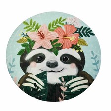 Sloth Round Mouse Pad 8 in Diameter - Blue with Pink Hisbiscus Flowers picture
