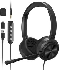 AUSDOM USB Computer Dual Headset with Microphone: On-Ear 3.5mm Wired Headset OPE picture