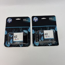 2x HP 62 Tri-color Genuine Printer Ink Cartridge New Unopened Exp In 2019 & 2021 picture
