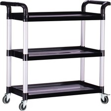 Utility Cart 3 Tier Rolling Heavy Duty 510lb Capacity Black BRLJUNEO Plastic picture