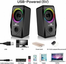 Wired RGB Computer Speakers 2.0 Channel Stereo USB Powered 3.5mm For PC Laptop picture