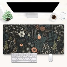1pc Dark Floral Table Mat, Large Gaming Mouse Pad, with Stitched Edges, Non-Sl picture
