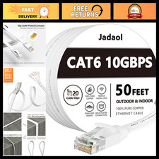 50FT Flat Cat6/Cat6A Ethernet Cable - 10Gbps High-Speed Network, Clips Included picture