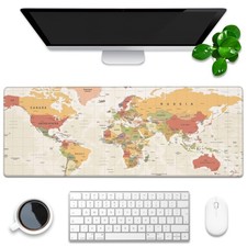 Desk Mat, Yellow Vintage World Map Extended Gaming Mouse Pad Large, 31.5