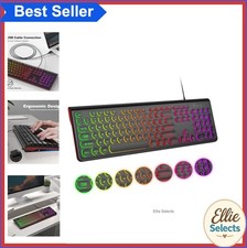 USB Wired Keyboard Backlit Rainbow Full Size Retro Keycaps 104 Keys Silent picture
