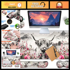 4-Piece XXL Mouse Pad Set with Highland Cow Design - Includes Wrist Rest & Coast picture