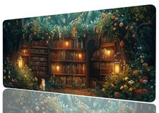 Forest Library Desk Mat Secret Garden Cat Fairy Tale XL Mouse Pad 31.5x11.8 picture