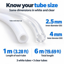 3D Printer PTFE Tube Kit, 6M(19.69ft) Total, 2.5mm ID x 4mm OD, White+Clear picture