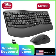 Wireless Keyboard and Mouse Combo, Full Size Wave Keys Ergonomic Keyboard NEW* picture