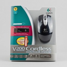 LOGITECH V200 BLACK WIRELESS CORDLESS MOUSE & USB DONGLE RECEIVER 2.4ghz TESTED picture