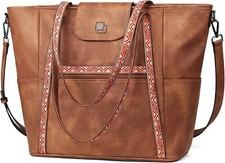 FADEON Large Laptop Tote Bag for Women Designer Leather Large, Brown  picture