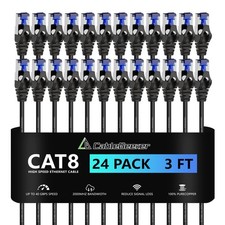 CableGeeker Cat8 Slim Ethernet Patch Cables, 3 ft, 24-Pack, Black | 40Gbps/20... picture