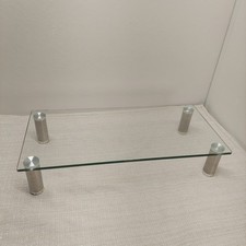 FITUEYES Clear Tempered Glass Monitor Stand Riser Stainless Steel Legs 23.5