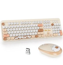 GTSP Creamy Wireless Keyboard and Mouse Typewriter Office Full-Sized Colorful... picture