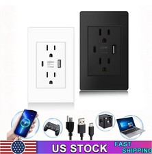Dual Wall Outlet with USB Ports Charger AC Power Receptacle Plate Panel 15A 120V picture