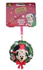 Disney Parks Santa Minnie Mouse Merry Christmas Holiday Wreath Ornament picture