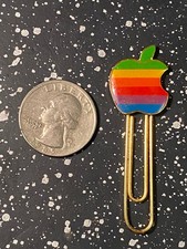 Rare Apple Computer 80s Paper clip Rainbow Macintosh Lapel Paper Clip picture