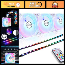 120MM RGB LED PC Case Fans with Controller - 3 Pack + 2 Pack Magnetic LED Strips picture