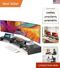 Elegant Dual Monitor Stand Riser - Adjustable Ergonomic Desk Organizer, Black picture