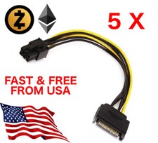 5 x SATA 15 pin to PCI-E PCIE 6 pin Card Power Cable 8 inches picture