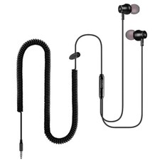 Extra Long Earbuds for TV & PC, with 12FT Spring Coiled Extension Cable, Volume picture