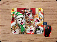 SELFIE KITTIES CHRISTMAS CAT THEME CUSTOM NONSLIP PC MOUSE PAD DESK MAT GIFT picture