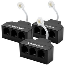 3 Pack RJ11 Phone Line Splitter Adapter 6P4C Cable Connector Black picture