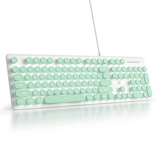 Green Cute Quiet Wired Typewriter Keyboard Light Up Backlit Retro Round Keys picture
