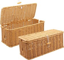 2PCS Handmade Rattan Cable Management Box Cord Organizer Basket picture