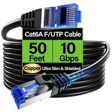 Cat6A Ethernet Cable Shielded 10Gbps 50 ft, Slim Shielded (F/UTP) Ethernet Cable picture