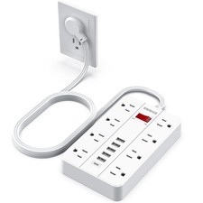 Power Strip with USB C 8 AC Outlets 6 USB Ports 5FT Flat Plug Wall Mountable picture