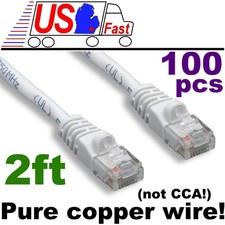 Lot100pk PURE COPPER(notCCA) 2ft RJ45 Cat5e Ethernet Cable/Cord/Wire $SHdi{WHITE picture