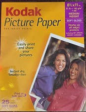 KODAK Picture Paper For Inkjet Printers Soft Gloss 25 Sheets 8.5 x11 Brand New picture