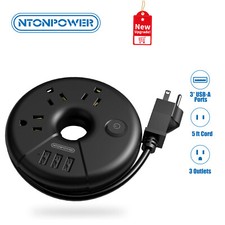 Power Strip with 3Outlets 3USB Charging Station 5ft Extension Cord for Travel picture