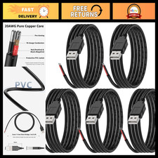 20AWG USB-A Male to Pre-Tinned Pigtail Cable 1ft, Red Black, 5 Pack - DIY Wiring picture