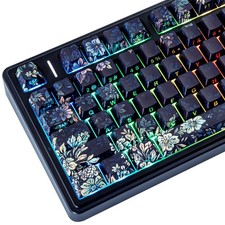 PBT Keycaps SideLegend ShineThrough Dark Floral Theme Mechanical Keyboard picture