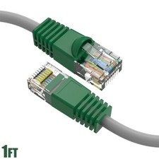 1FT Cat5E RJ45 Ethernet LAN Network UTP Crossover Cable Copper Green Boot Gray picture
