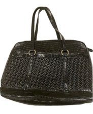 Coldwater Creek Hampton Computer Bag Black Tote Herringbone Woven Shoulder bag picture