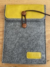 New Adorable Yellow And Gray Felt Tablet Holder/Case With Button Closure picture