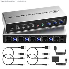 4K Dual Monitor KVM Switch HDMI DP 2 Monitors 4 Computers USB 3.0 Audio Mic picture