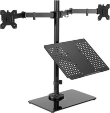 Computer Monitor and Laptop Mount Dual VESA Adjustable Stand with Glass Base for picture