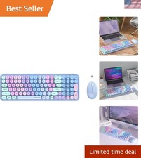 Vibrant Rainbow Wireless Keyboard and Mouse Combo - Retro Style for Home Office picture