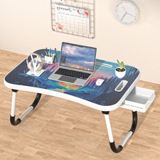 Foldable Laptop Table with Cup Holder & Tablet Slot – Portable Bed Desk picture
