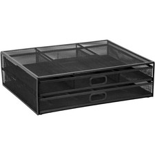 Mount-It Metal Mesh Monitor Stand Riser with 2 Drawers Desk Organizer Black picture