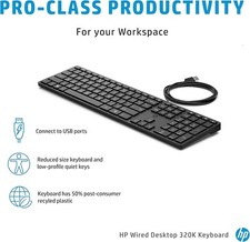 Lot x 100 HP Smart 320K Slim Wired Keyboard 108 Keys QWERTY Black L95712-001 picture