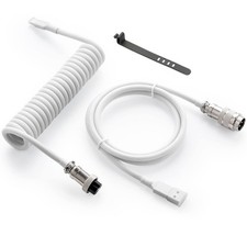 Custom Coiled USB C Cable for Gaming Keyboard, 1.5M Detachable Aviator, White picture