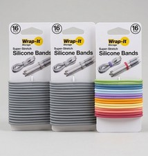 Wrap-It Storage Super-Stretch Silicone Bands - (16-Pack) -Gray - Multi - 3 Pack picture
