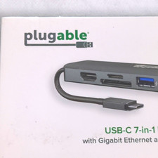 Plugable USB-C 7-in-1 Hub HDMI USB 3.0 RJ45 SD PD Pass-Through Gray picture