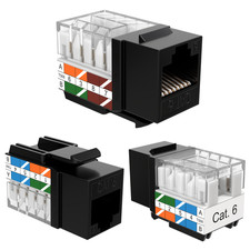 100 Pack Cat6 45° Angled Keystone Jack RJ45 110 Punchdown 8P8C Black Ethernet picture