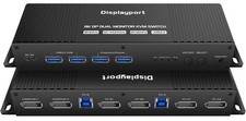 GiantMatrix 8K DP Dual Monitor KVM Switch 2 PC USB 3.0 Wired Remote Black picture